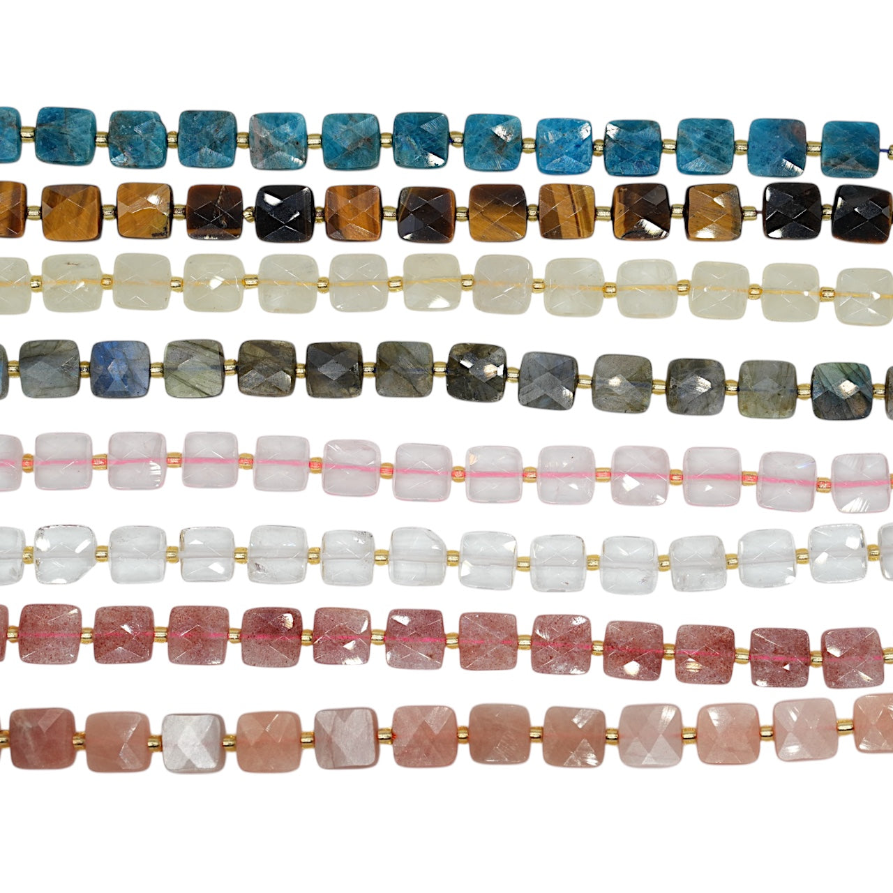 Fil de perles carrés facettés 10 mm (8 pierres disponible)