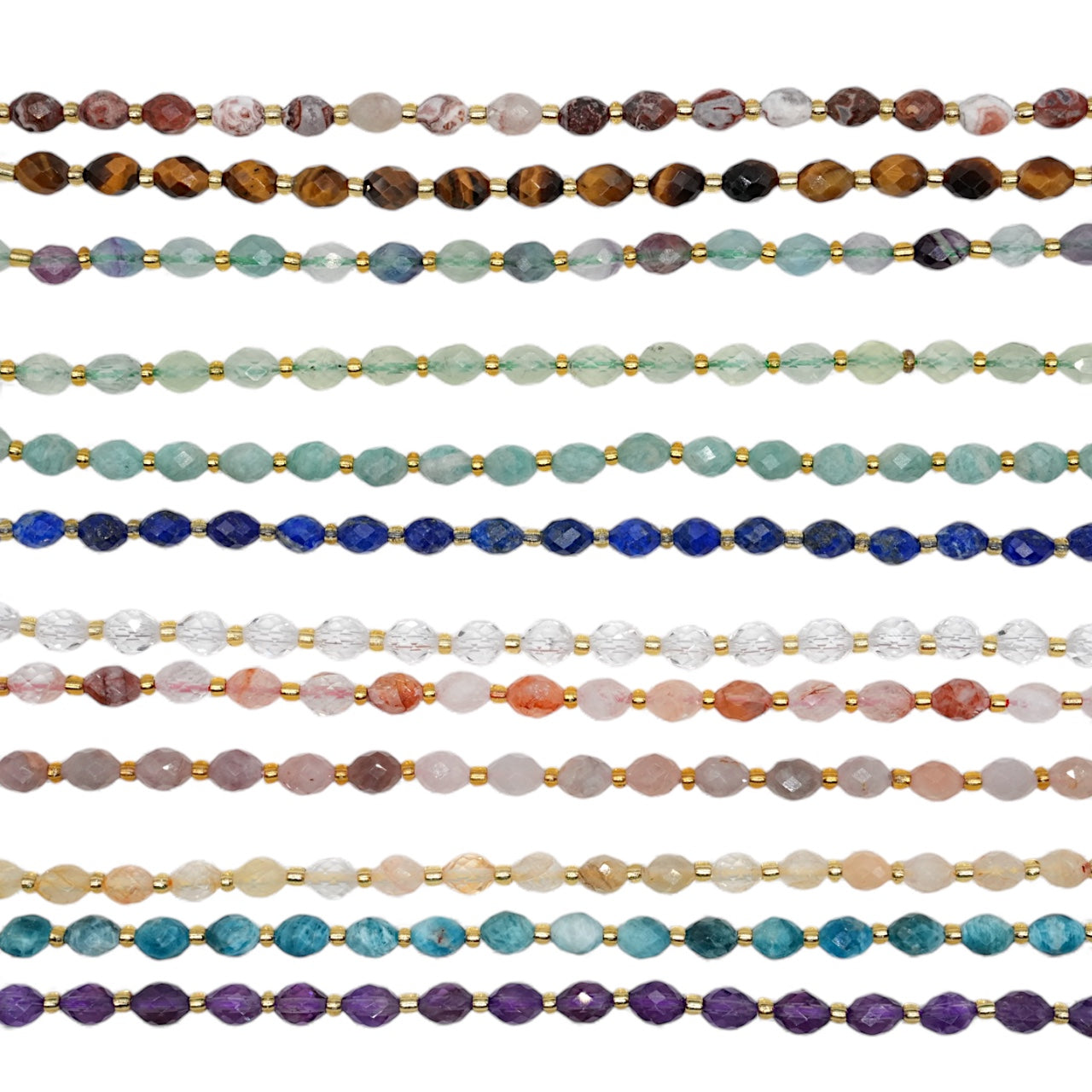 Fil de perles naturelle ovale facetté 6 x 8 mm (21 pierres naturelles)