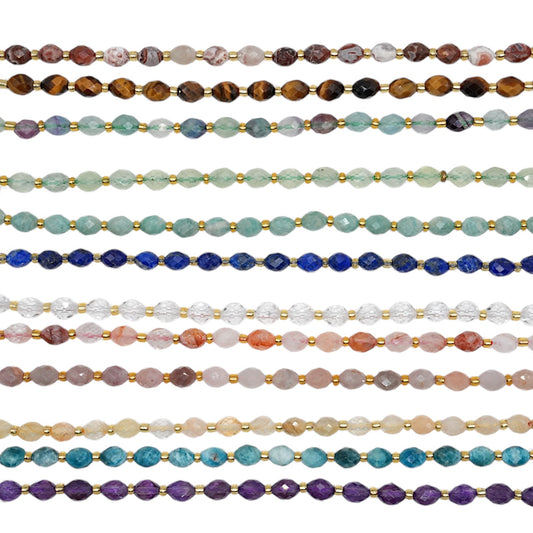 Fil de perles naturelle ovale facetté 6 x 8 mm (21 pierres naturelles)