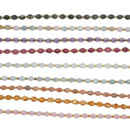 Fil de perles naturelle ovale facetté 6 x 8 mm (21 pierres naturelles)