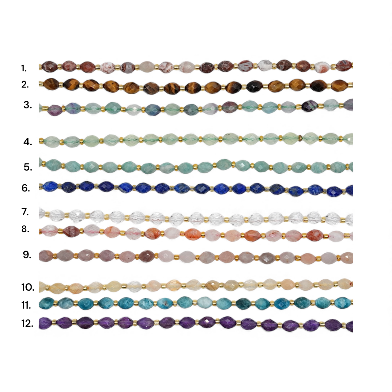 Fil de perles naturelle ovale facetté 6 x 8 mm (21 pierres naturelles)