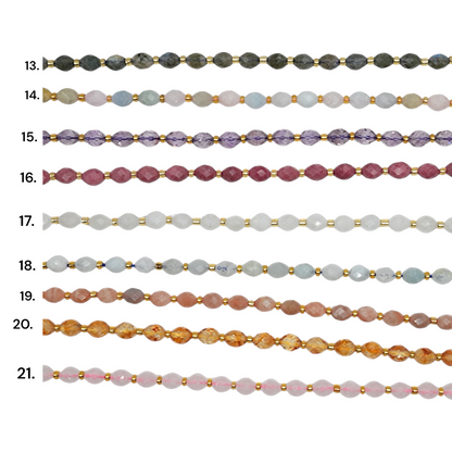 Fil de perles naturelle ovale facetté 6 x 8 mm (21 pierres naturelles)
