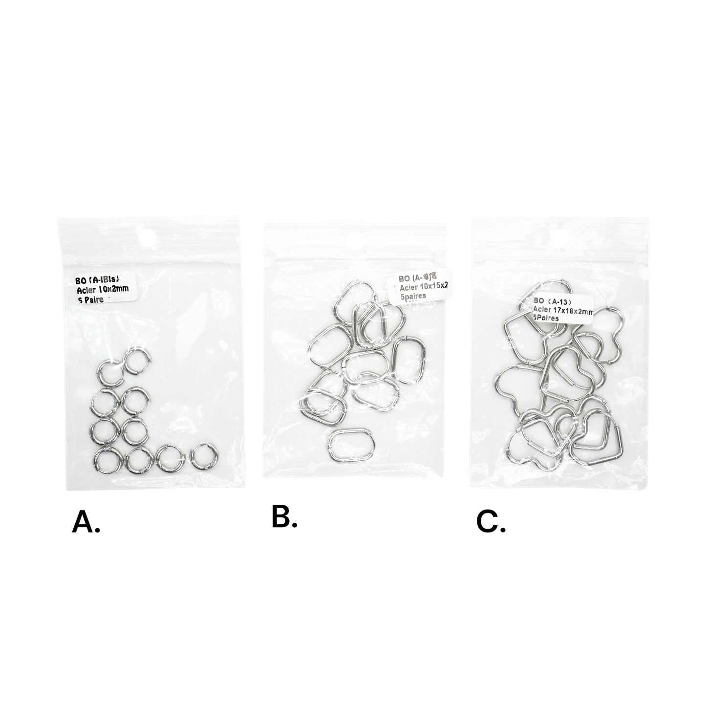 Chaîne de collier en acier inoxydable argenté personnalisable CHA (3 références) (pendentif mousquetons et anneaux connecteurs non inclus)