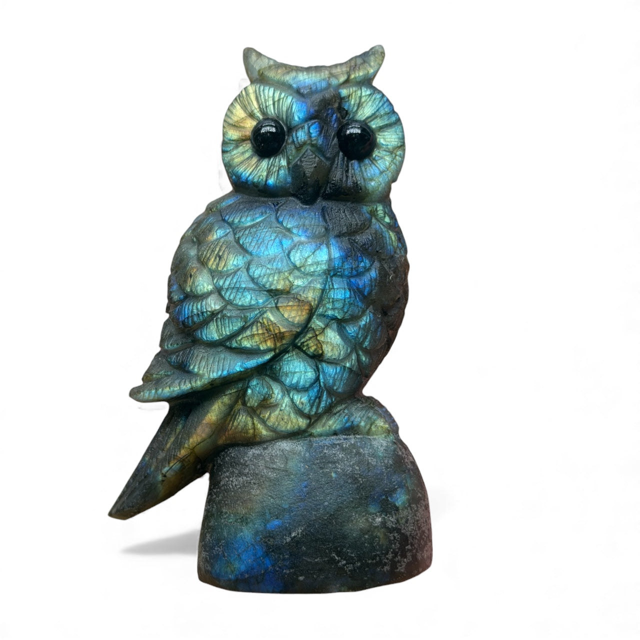 Figurine Hibou en Labradorite AA+ 10x4.5 cm (modèle unique nº16)