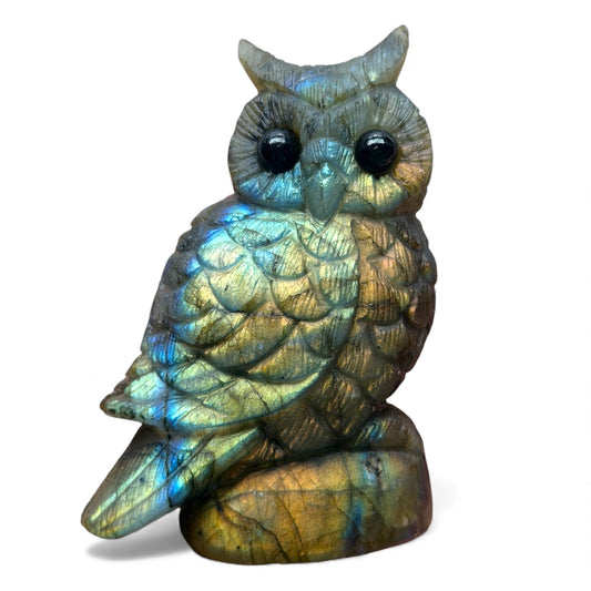 Figurine Hibou en Labradorite AA+ 8x5.5 cm (modèle unique nº17)