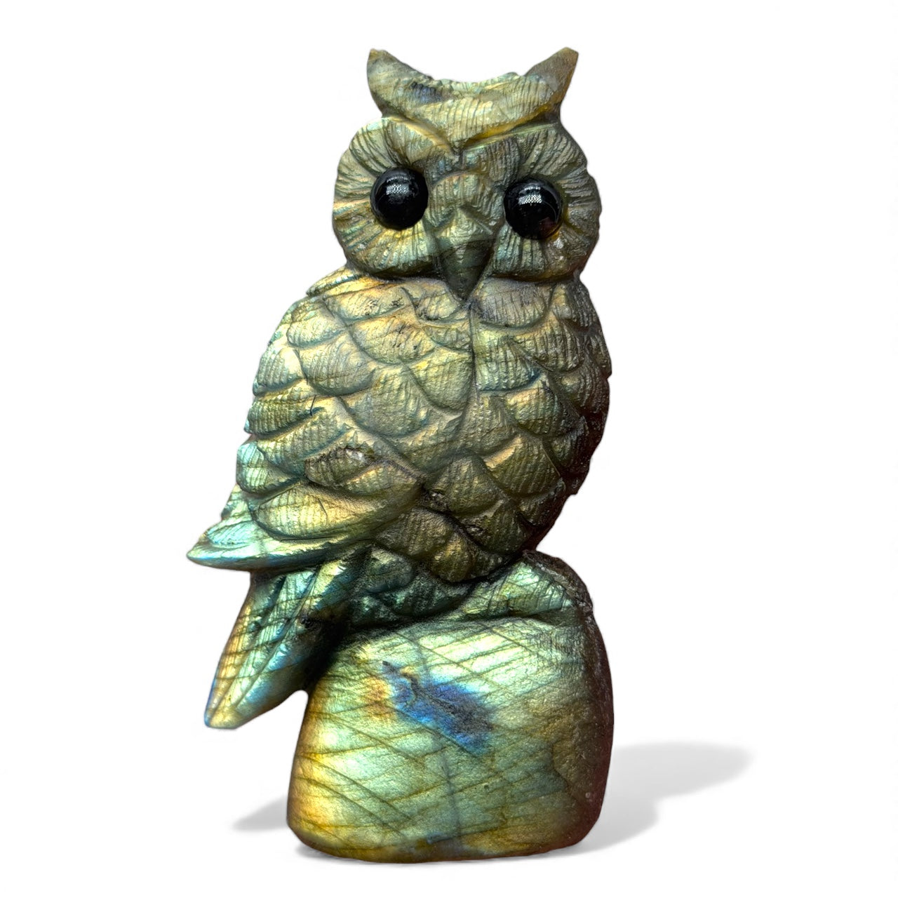 Figurine Hibou en Labradorite AA+ 8,5x5 cm (modèle unique nº18)