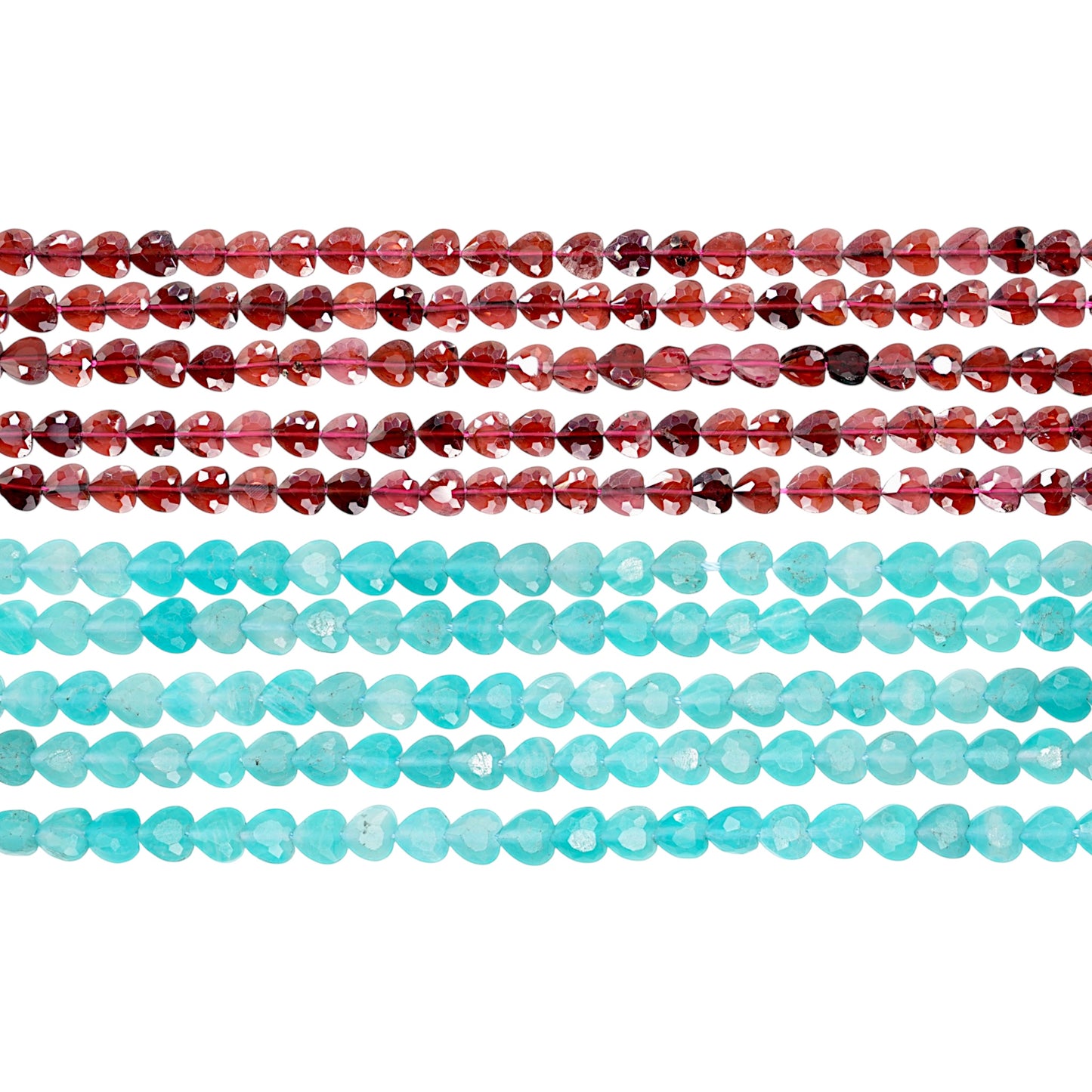 Fil de perle coeur facetté plat 6x6 mm — percé verticalement (2 pierres disponibles)