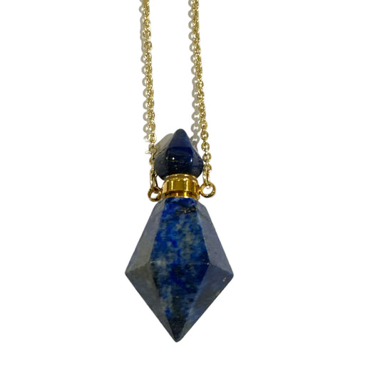 Collier fiole en lapis pour huile essentielle/parfum