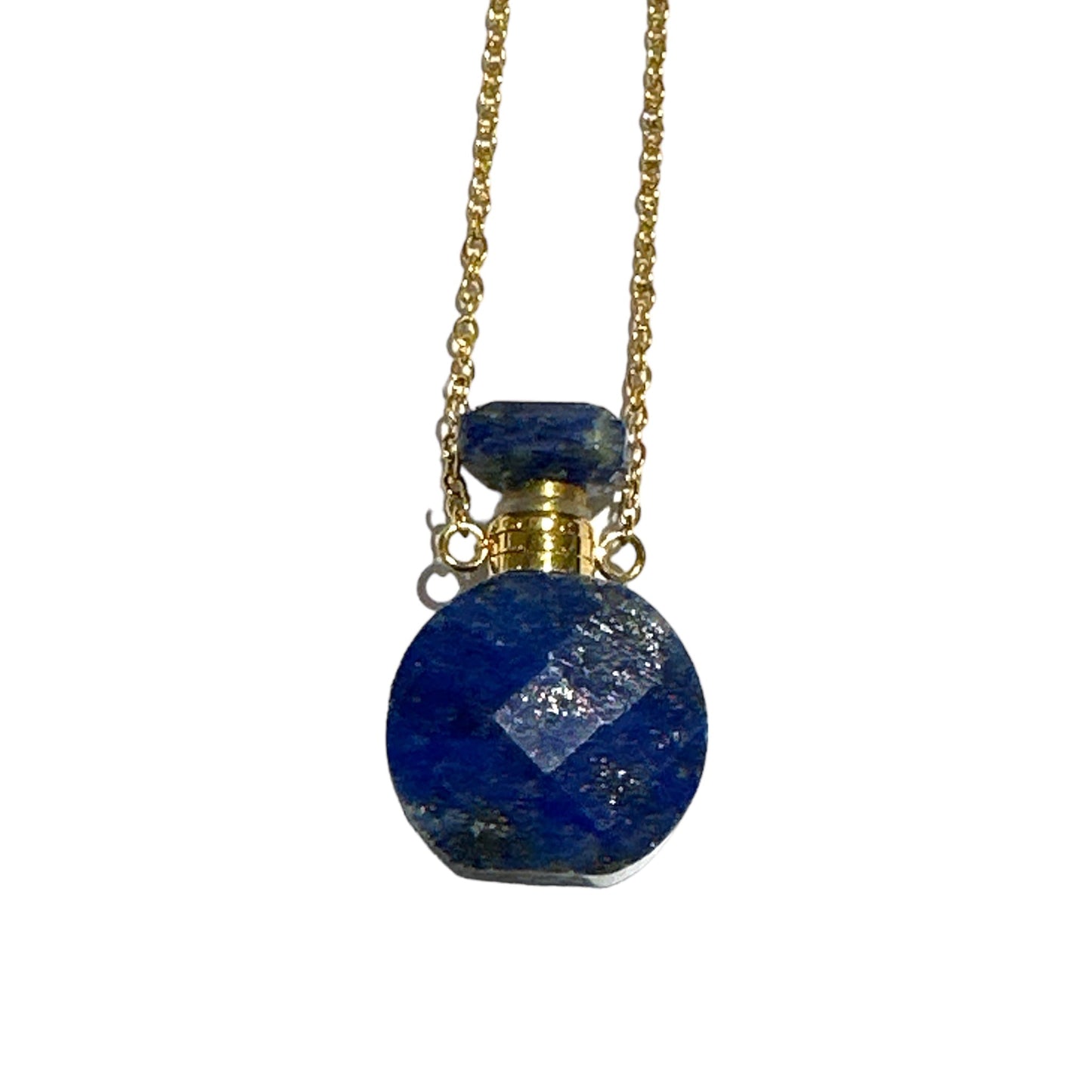 Collier fiole en lapis forme ronde pour huile essentielle/parfum