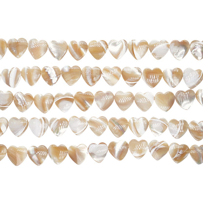 12mm golden mother-of-pearl heart bead strand — horizontally drilled