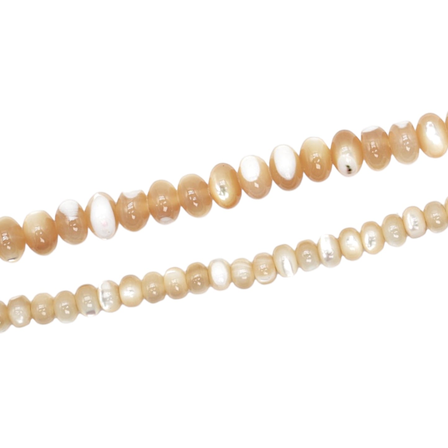 Fil de perles rondelle arrondie en nacre dorée