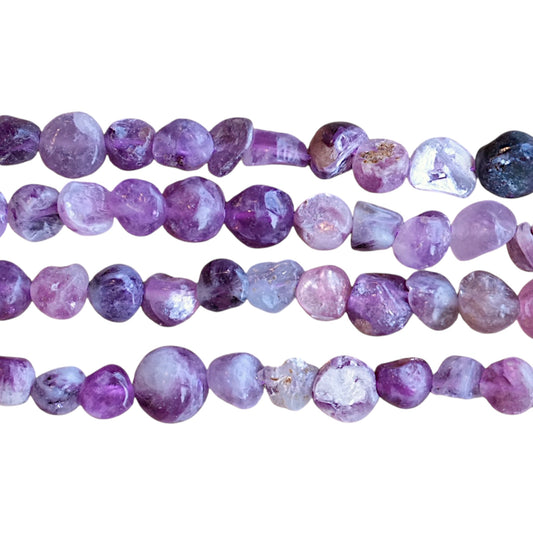 Fil de perle forme libre Lepidolite violette pailletée 8x10 mm (référence 125)