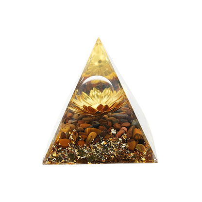 Pyramide Orgonite Lotus Oeil de tigre spécial protection 5x5 cm