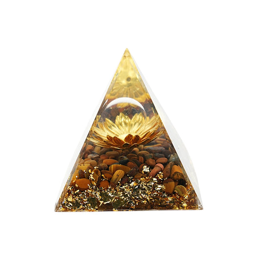 Pyramide Orgonite Lotus Oeil de tigre spécial protection 5x5 cm