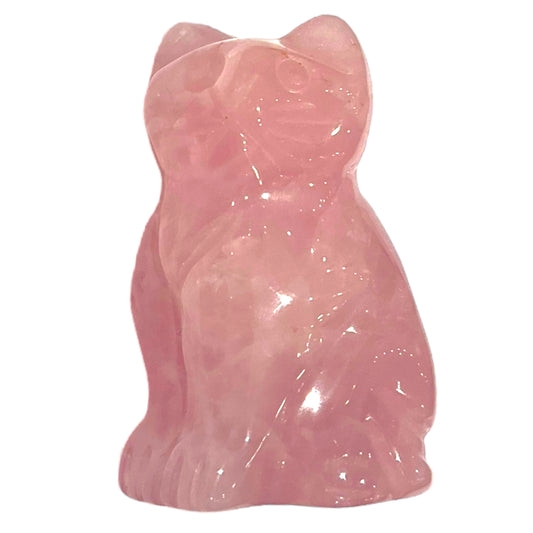 Figurine de Chat en Quartz Rose