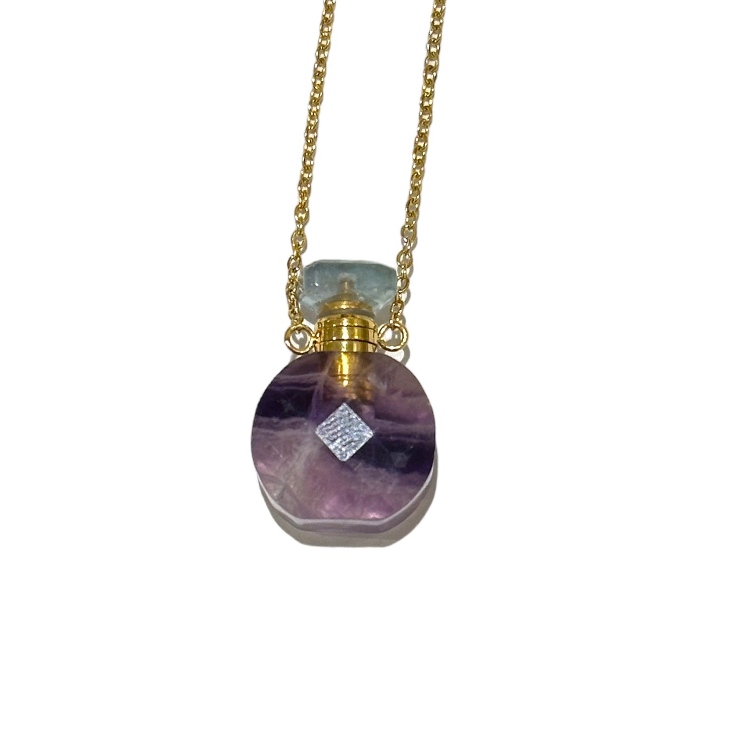 Collier fiole en fluorine forme ronde pour huile essentielle/parfum