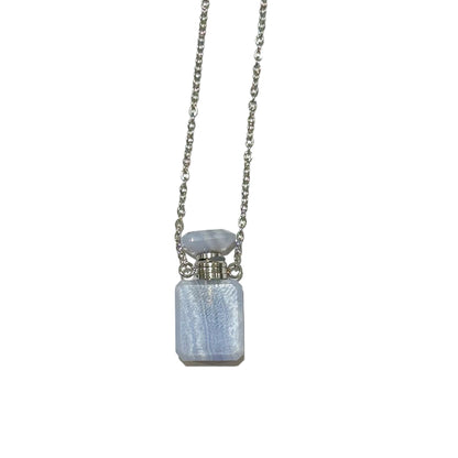 Collier fiole Calcédoine bleue pour huile essentiel/parfum