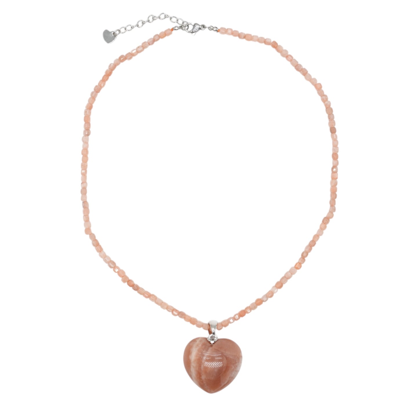 Collier avec pendentif pierre de soleil forme cœur acier inoxydable argenté