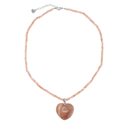 Collier avec pendentif pierre de soleil forme cœur acier inoxydable argenté