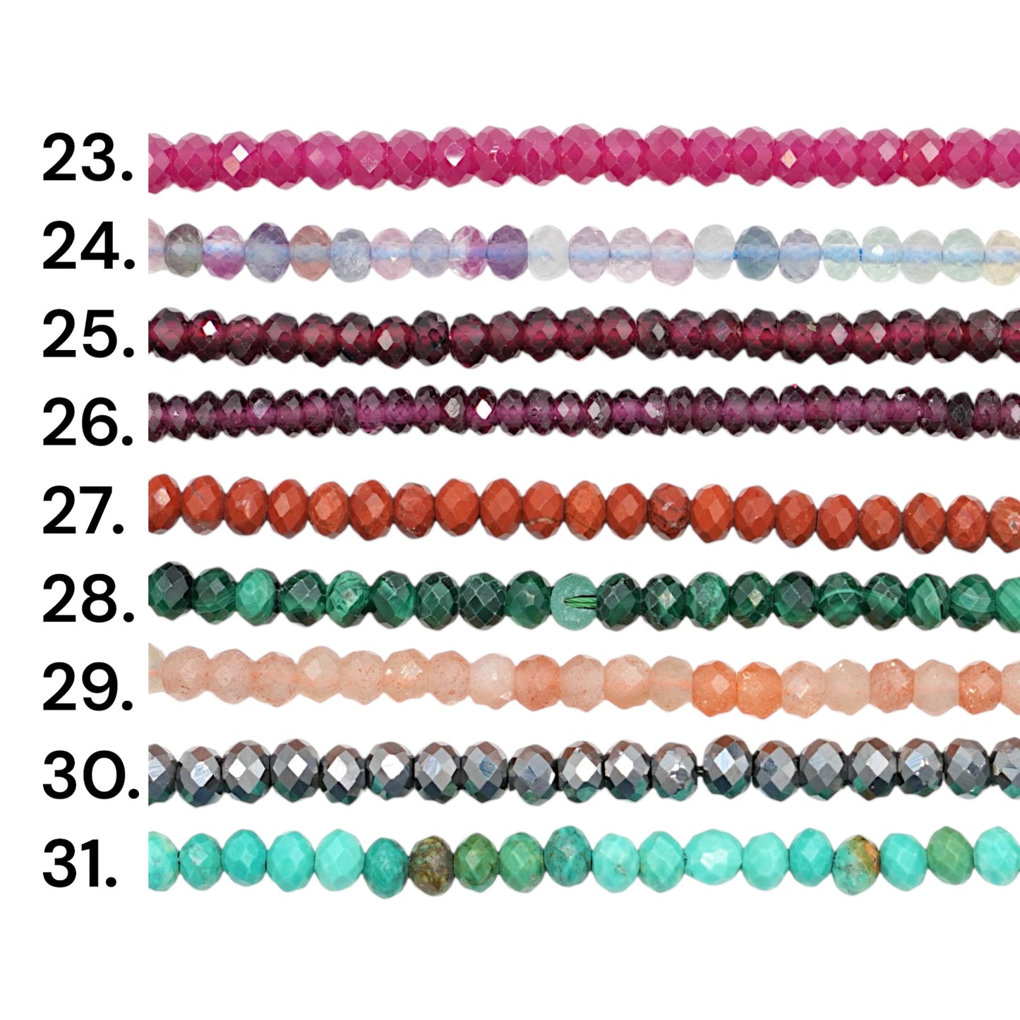 Fil de perle en rondelle facetté 3x4 mm (31 pierres disponible)
