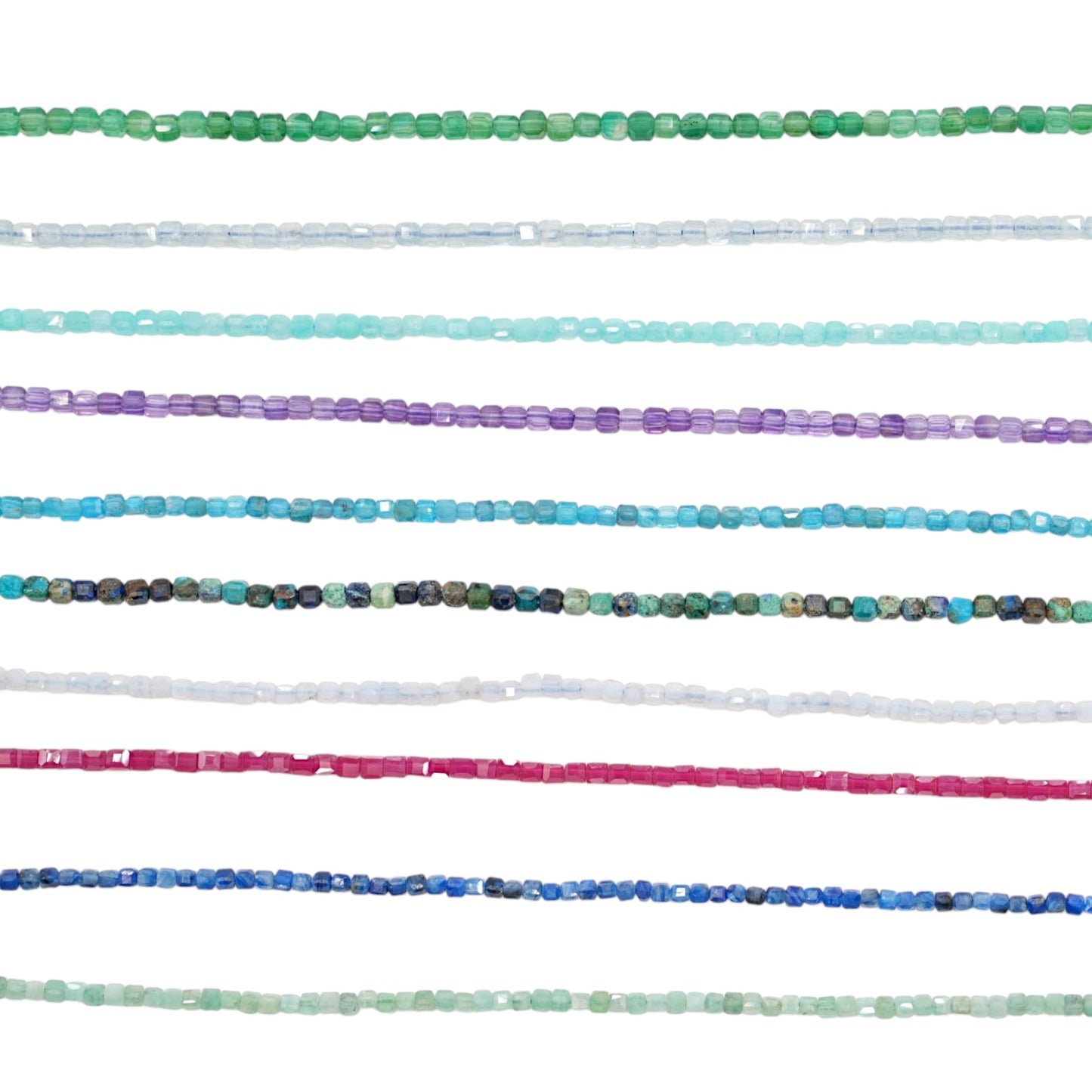 Strand of faceted square beads 2x2 mm (9 stones available)
