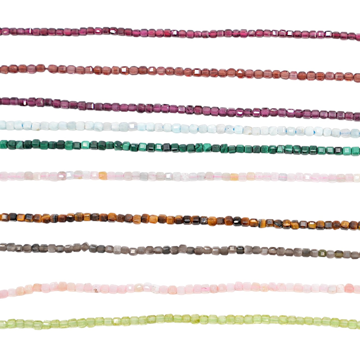 Strand of faceted square beads 2x2 mm (9 stones available)