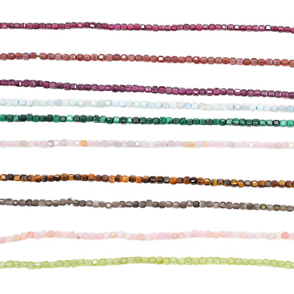 Strand of faceted square beads 2x2 mm (9 stones available)