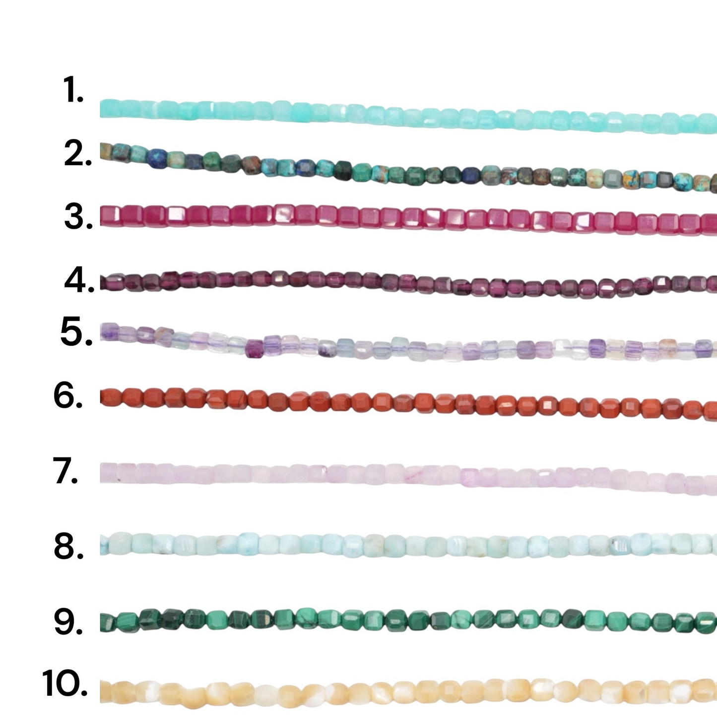 Fil de perles carrés facettés 3x3 mm (18 pierres disponible)