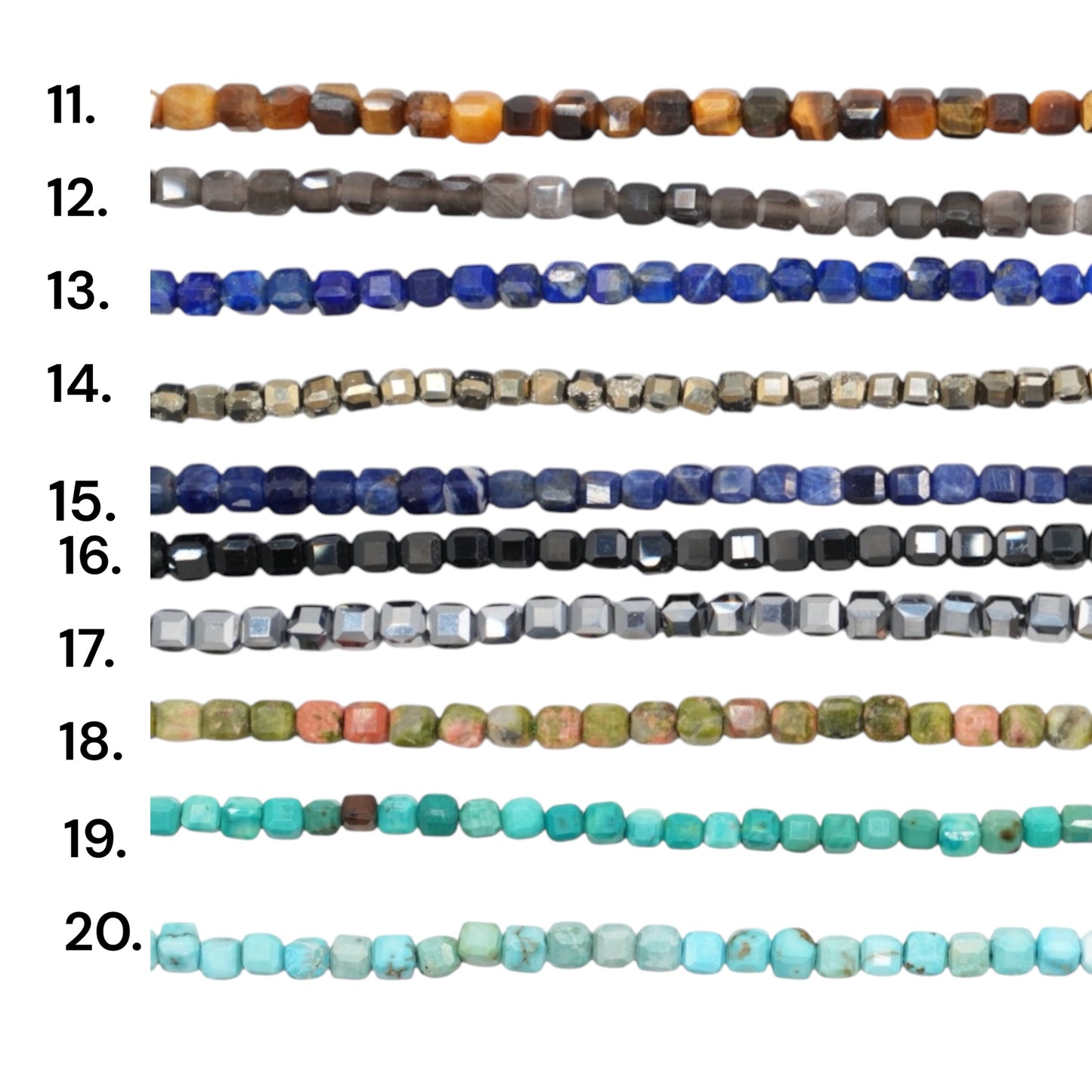 Fil de perles carrés facettés 3x3 mm (18 pierres disponible)