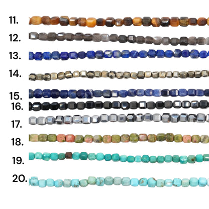 Fil de perles carrés facettés 3x3 mm (18 pierres disponible)