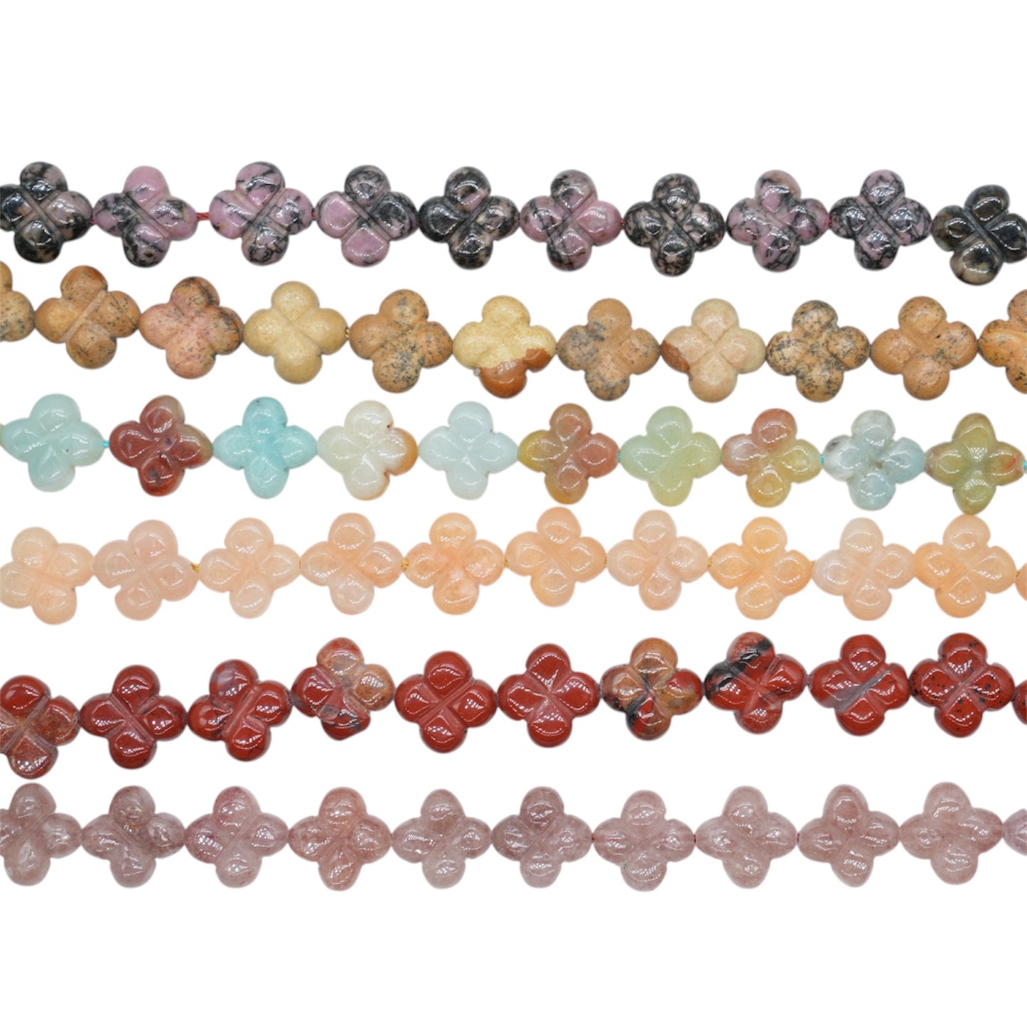 Fil de trefles en pierre naturelle reference 44 — 14 mm (13 pierres disponible)