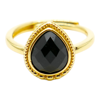 Bague en laiton rhodié & pierre naturelle dorée (Réglable) #4