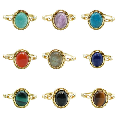 Gold-plated rhodium-plated brass ring & natural stone (Adjustable) #9
