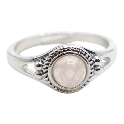 Rhodium-plated brass ring & natural stone (Adjustable) #5
