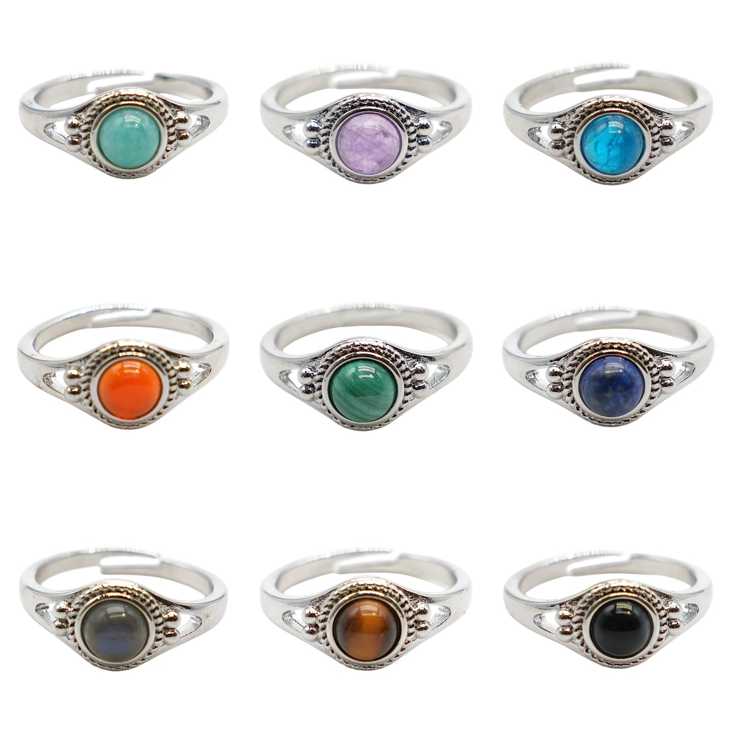 Rhodium-plated brass ring & natural stone (Adjustable) #5