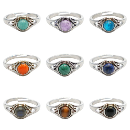 Rhodium-plated brass ring & natural stone (Adjustable) #5