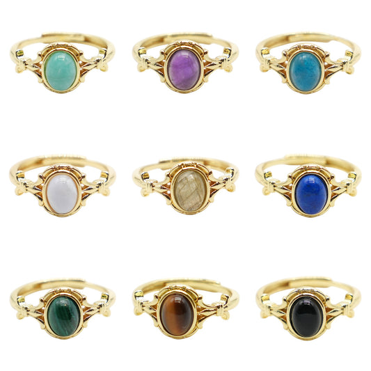 Gold-plated rhodium-plated brass ring & natural stone (Adjustable) #8