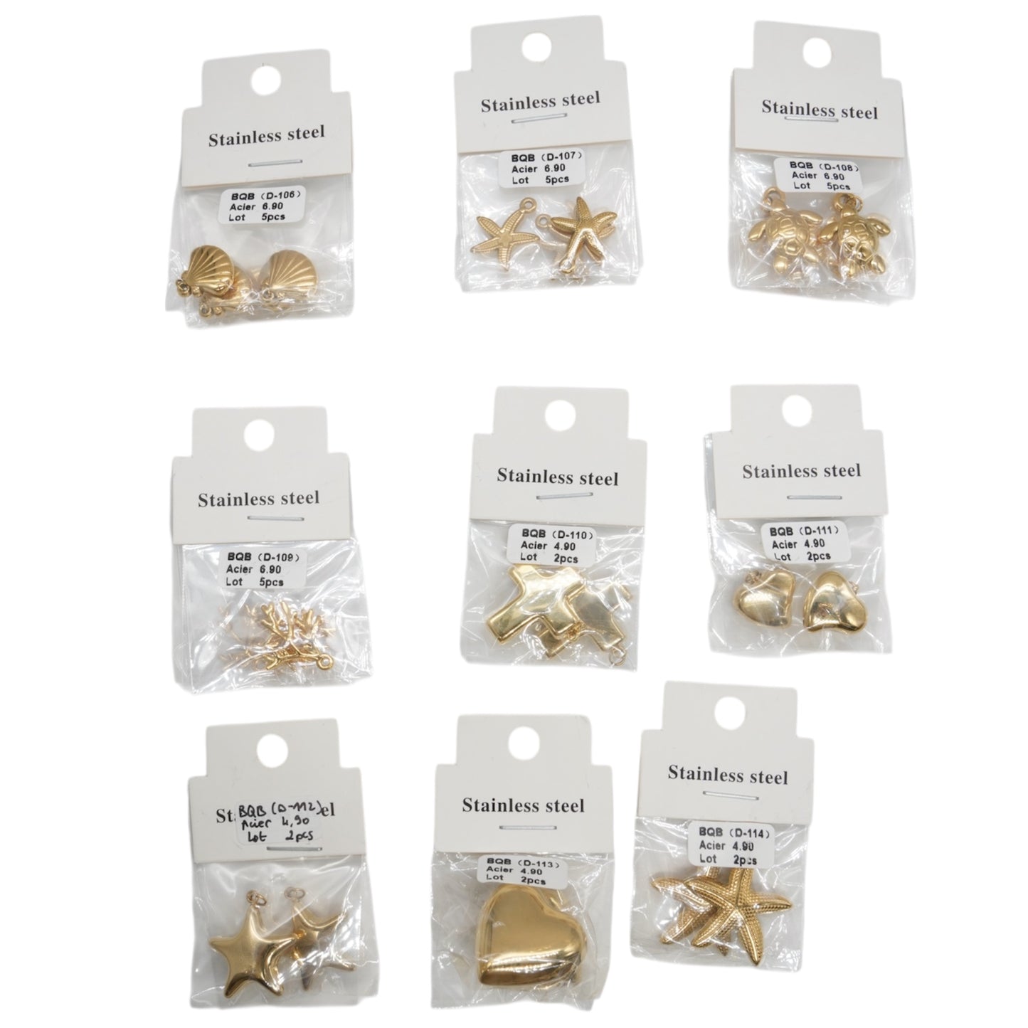 Breloques/Pendentifs en acier inoxydable dorée (9 modèles disponible)