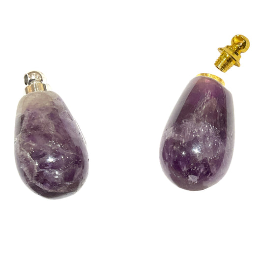 Pendentif fiole en Amethyste forme ronde pour huile essentielle/parfum