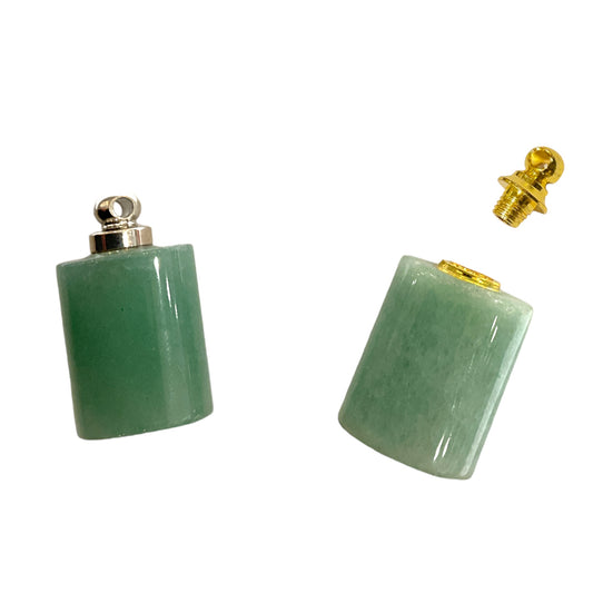 Pendentif fiole en Aventurine verte & acier forme rectangle pour huile essentielle/parfum