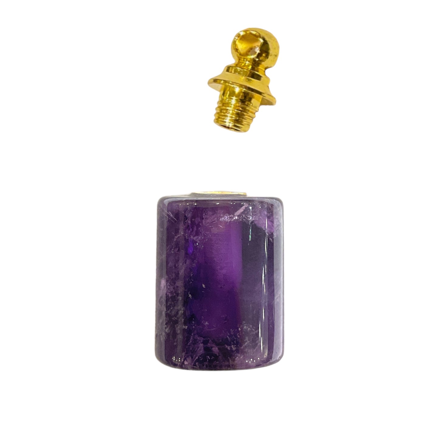 Pendentif fiole en Amethyste & acier forme rectangle pour huile essentielle/parfum