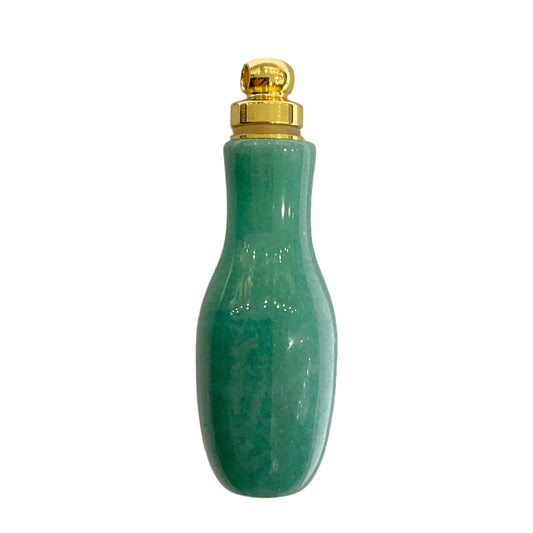 Pendentif fiole Aventurine verte & acier en forme bouteille pour huile essentielle/parfum