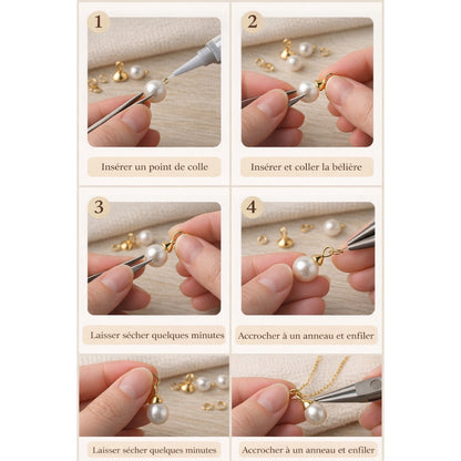 20 Bélières coupelle calotte pour perle semi-percée avec anneau (2 tailles disponibles)