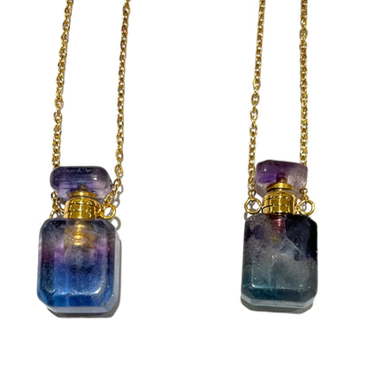 Collier fiole Fluorine multicolore pour huile essentiel/parfum