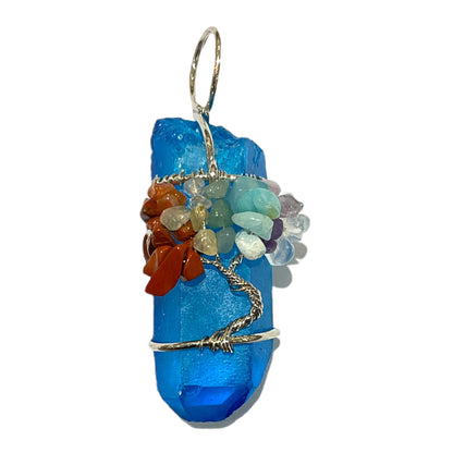 Pendentif Aqua aura Arbre de vie 7 chakras