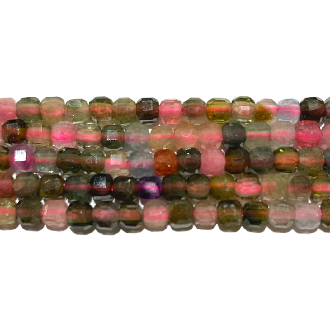 Fil de perles facettées carré Tourmaline multicolore 3x3 mm