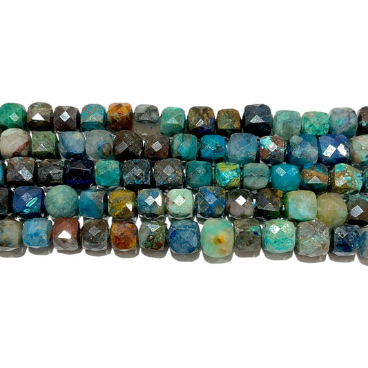 Fil de perles carrées facetté Chrysocolle A 4x4 mm