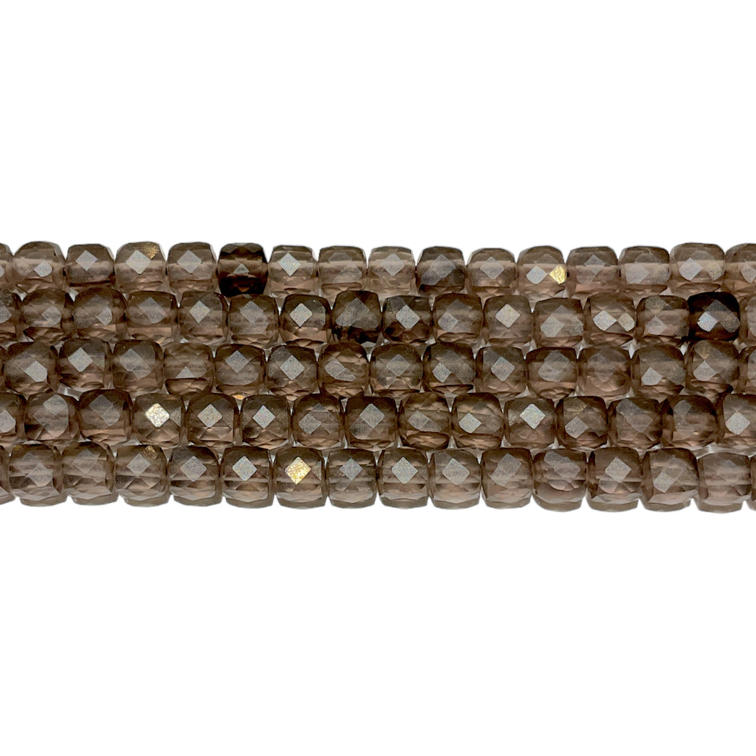 Fil de perles carrées facette Obsidienne Fumé 4x4 mm