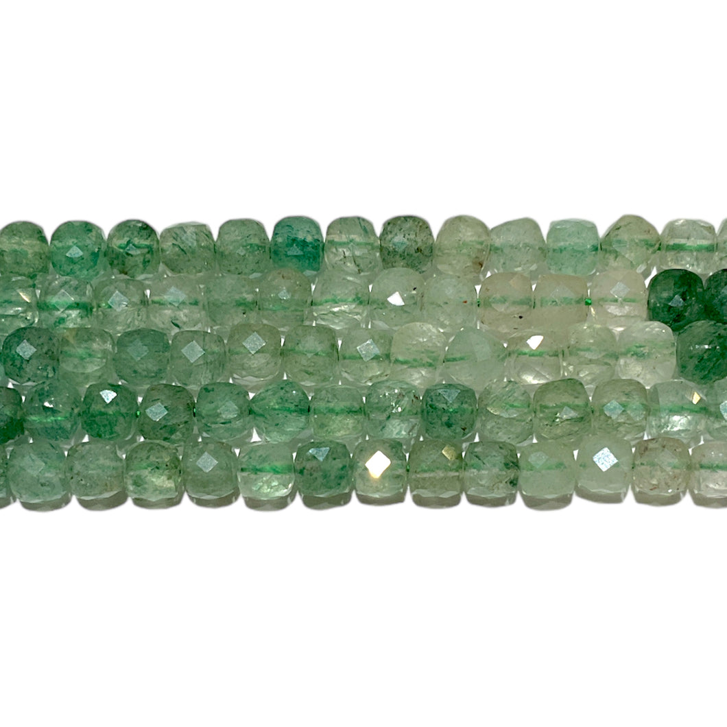 Fil de perles carrées facetté Quartz Fraise vert 4x4 mm