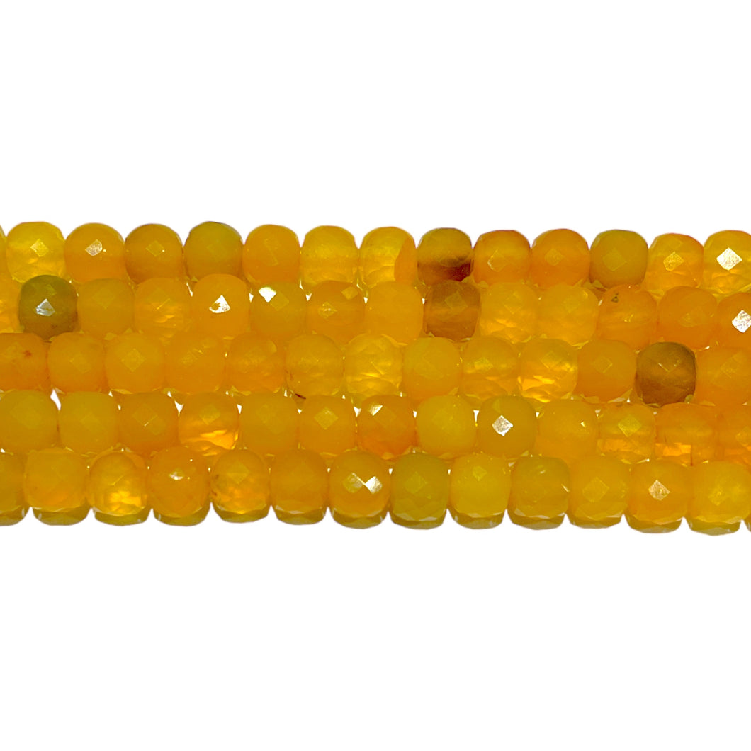 Fil de perles carrées facetté Agate jaune chauffé 4x4 mm